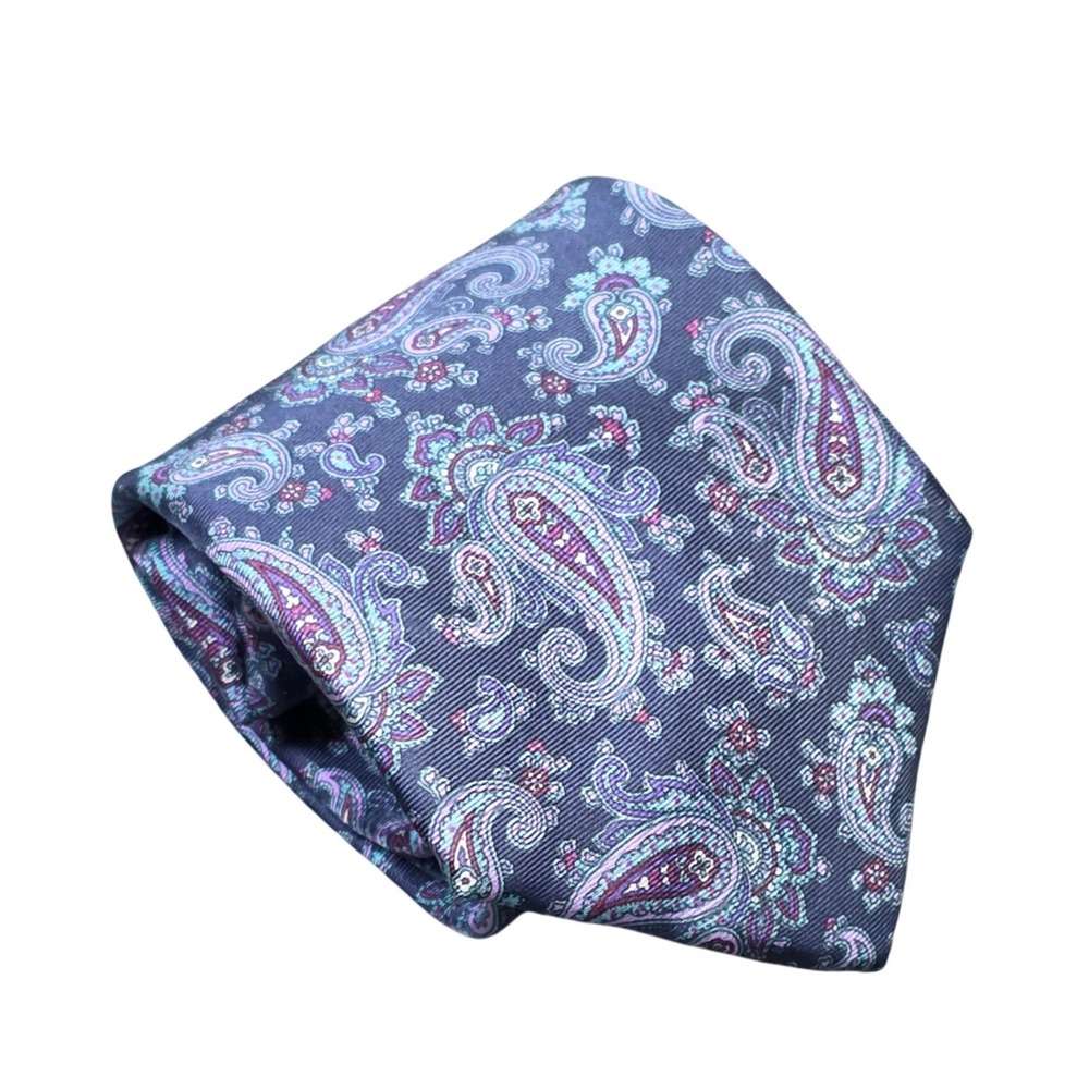 Oakton Ltd Paisley Silk Tie Mens Blue Purple Classic USA Made Italian Fabric VTG